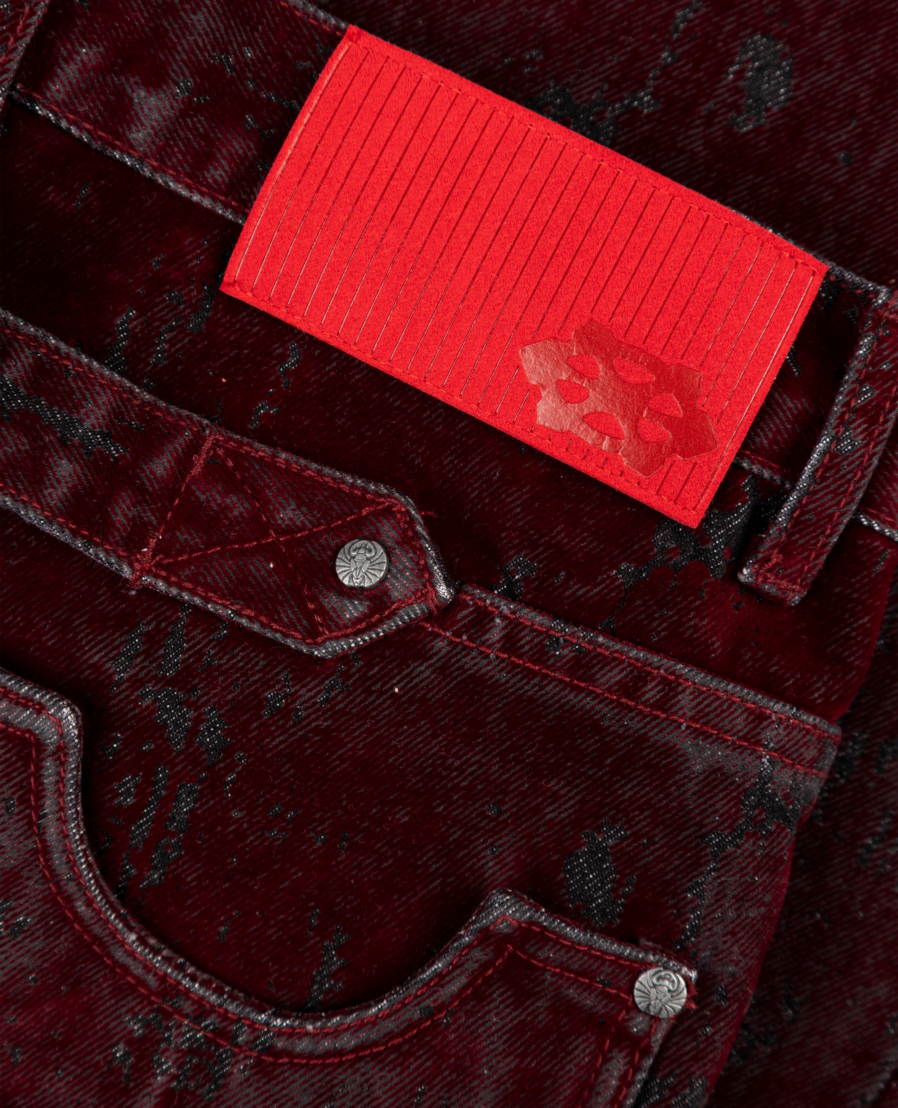 RED KNUCKLE BOOTCUT VELVET PANTS