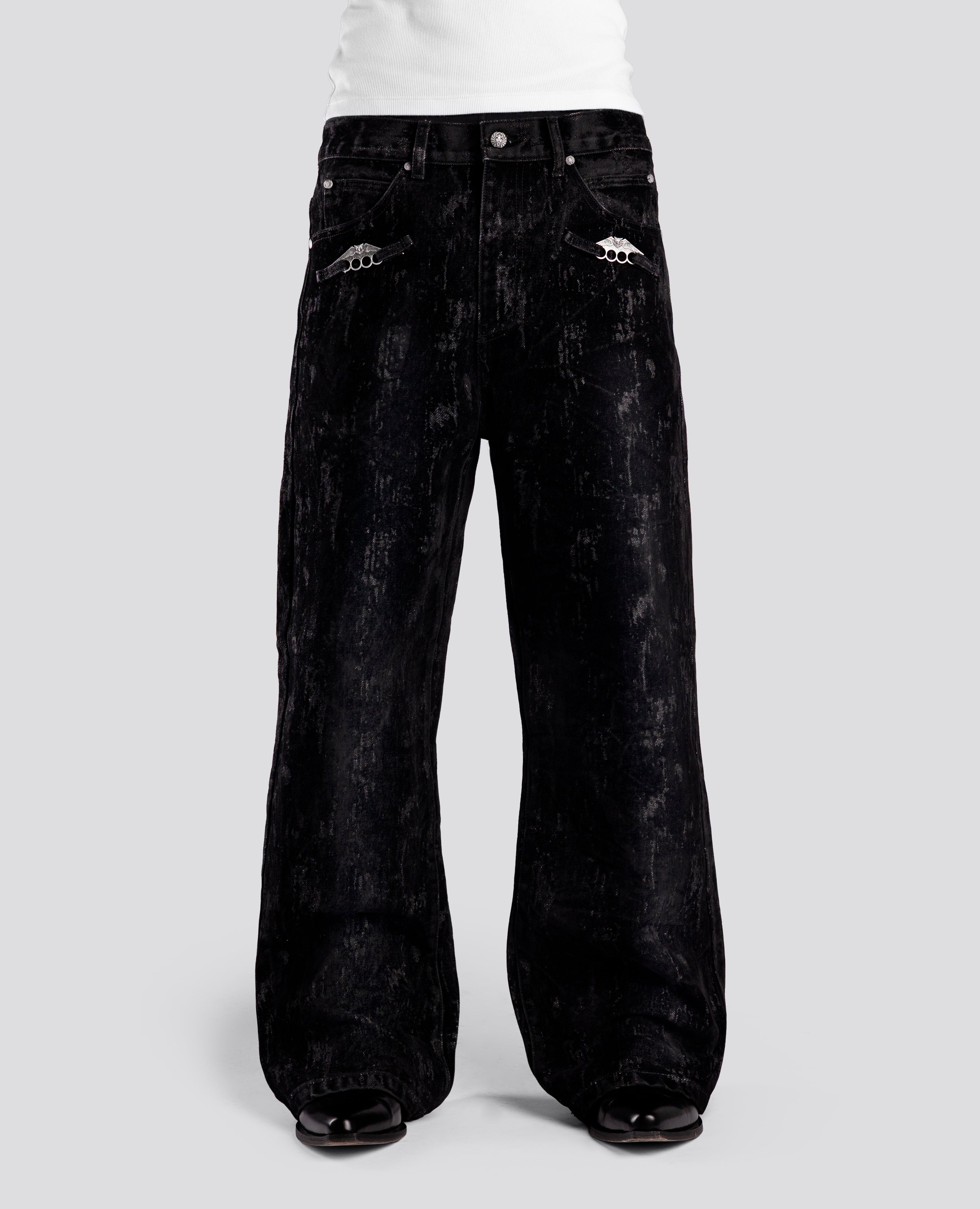 BLACK KNUCKLE BOOTCUT VELVET PANTS