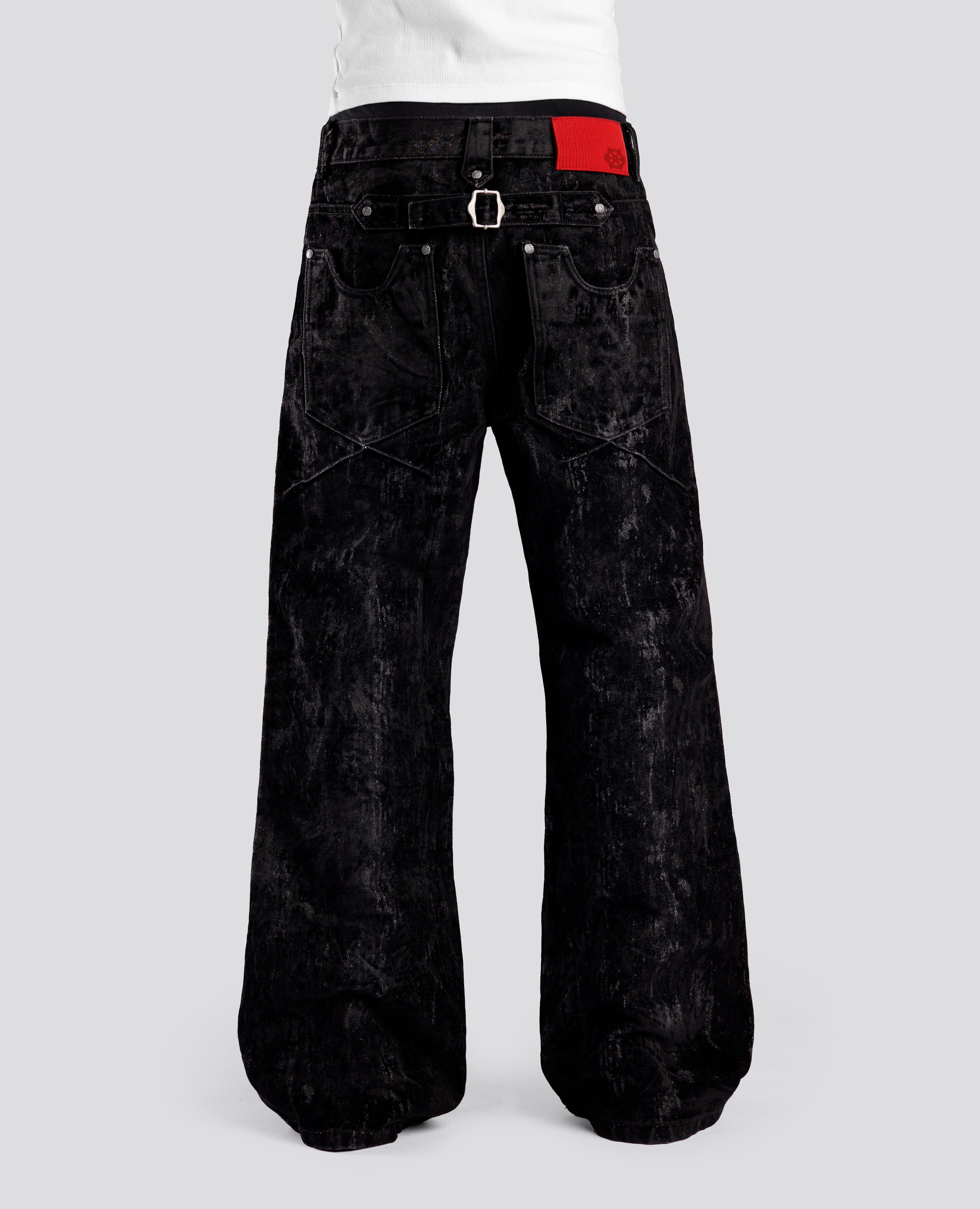 BLACK KNUCKLE BOOTCUT VELVET PANTS