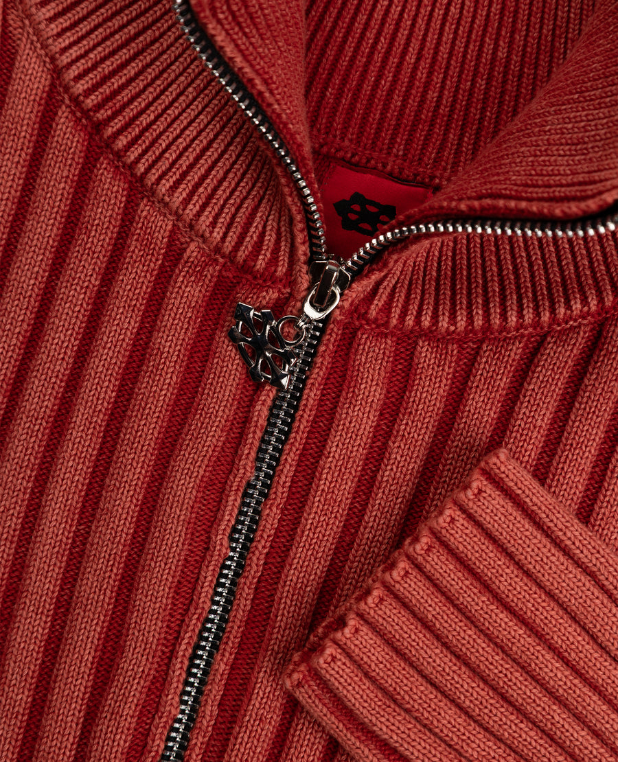 RED FITTED RIBBED KNITWEAR