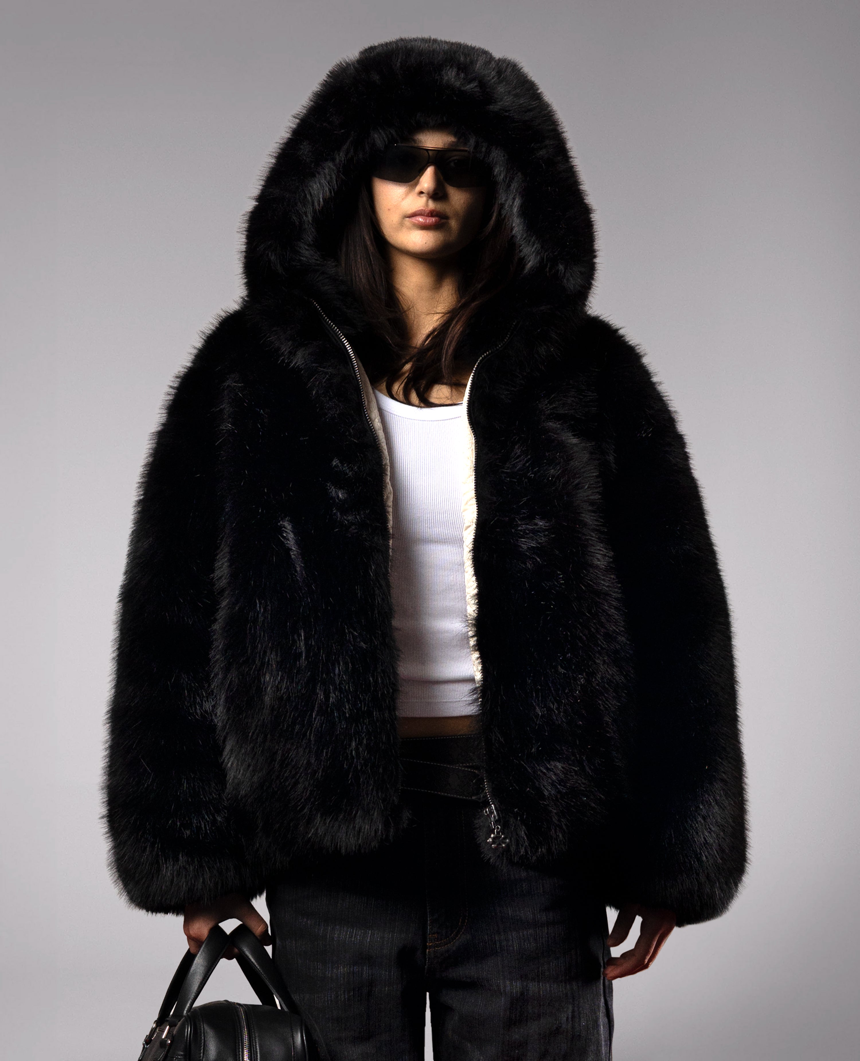 BLACK FAUXFUR JACKET