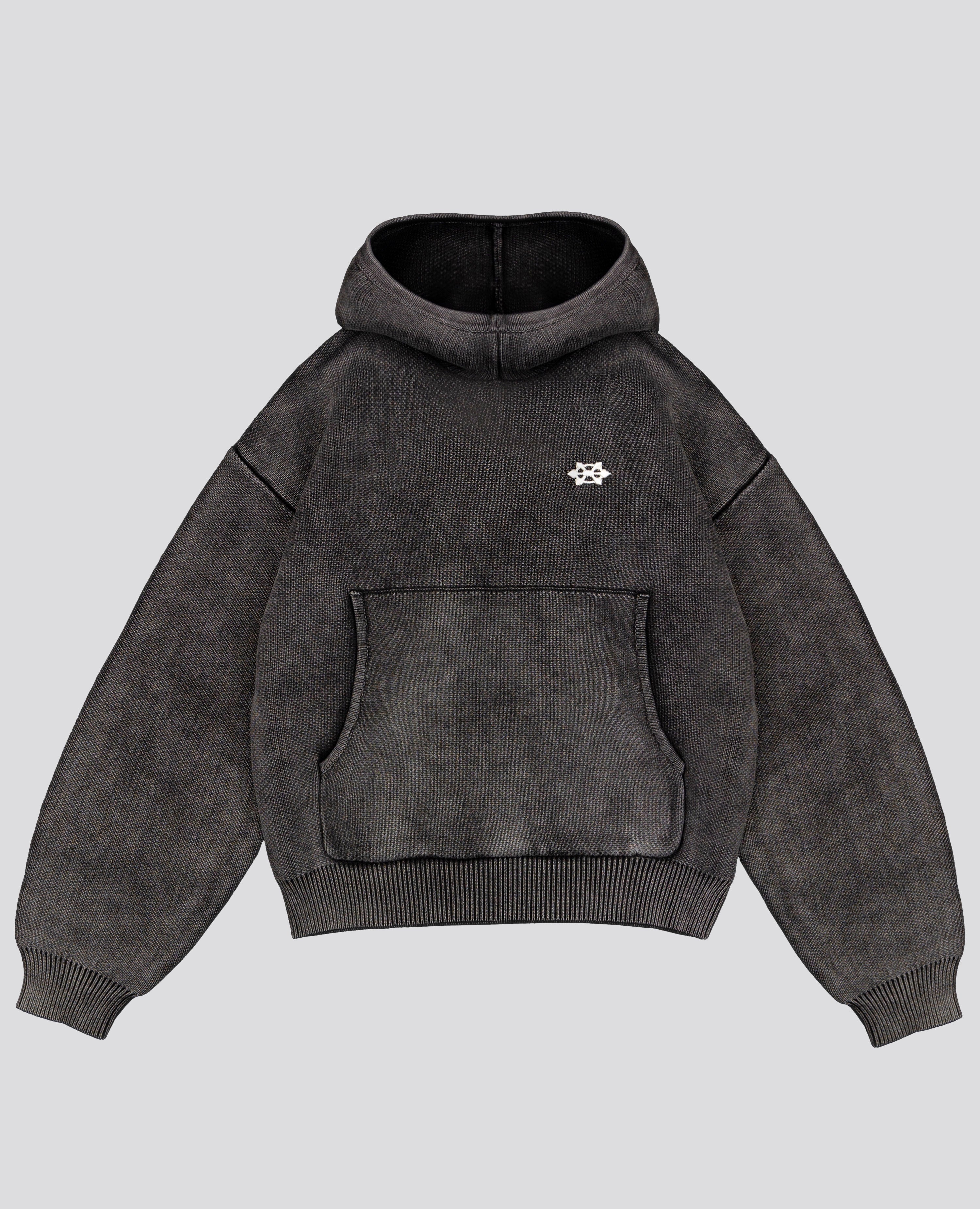 WASHED BLACK HOODED KNIT